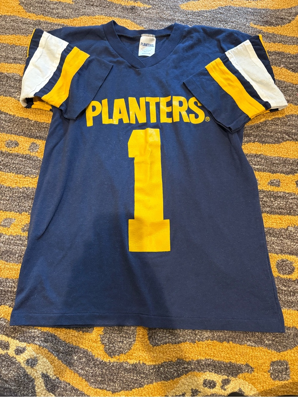 Vintage Planters Navy and Yellow Number 1 Football Tee